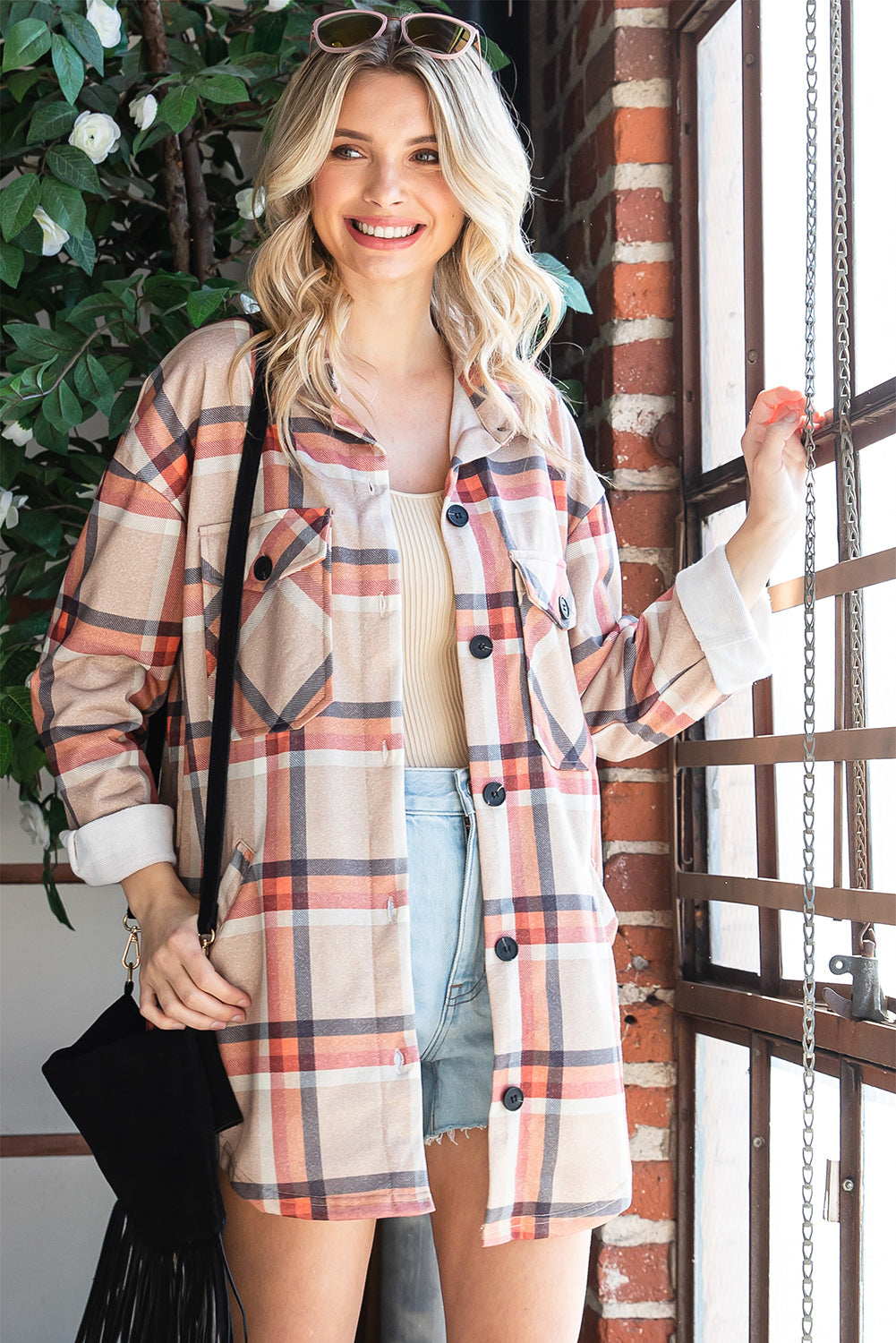 Chest Pockets Buttoned Oversized Plaid Shacket