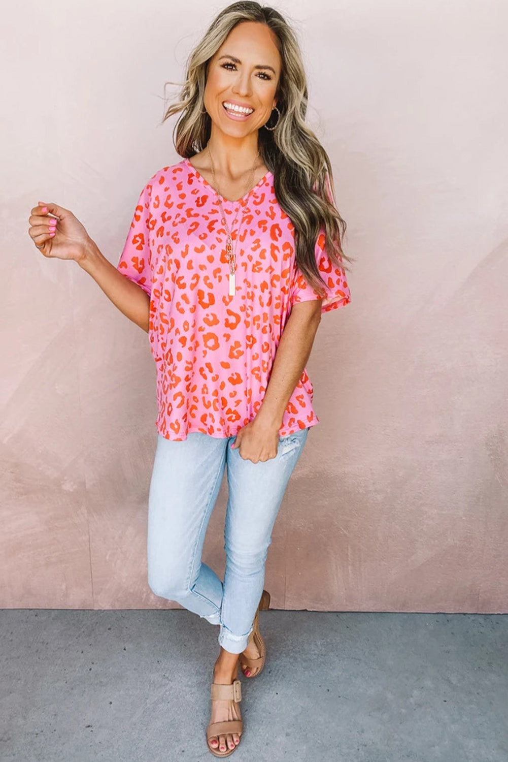 Leopard V Neck Short Sleeve Top