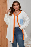 Chemise blanche froissée color block avec poche poitrine grande taille