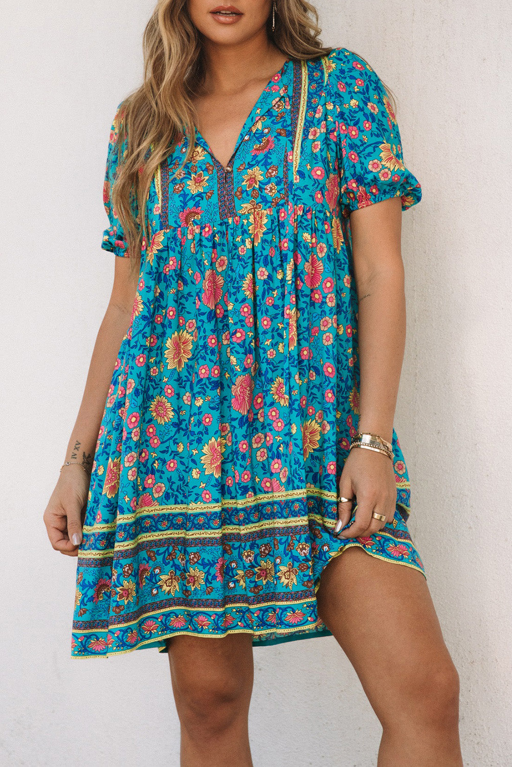 Floral Print Empire Waist Flowy Dress