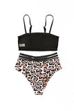 Strappy Cage Back Leopard High Waist Bikini Swimsuit