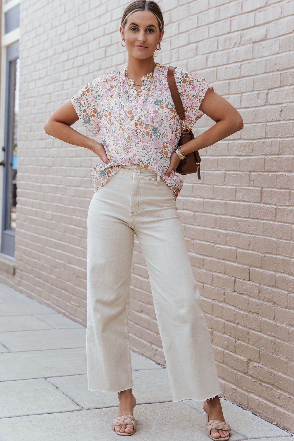 Débardeur blanc à bretelles spaghetti et imprimé floral Boho 