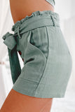 Button Fly Belted Paperbag Waist High Waist Casual Shorts