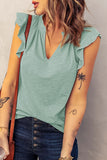 Casual Solid V Neck Butterfly Sleeve Top