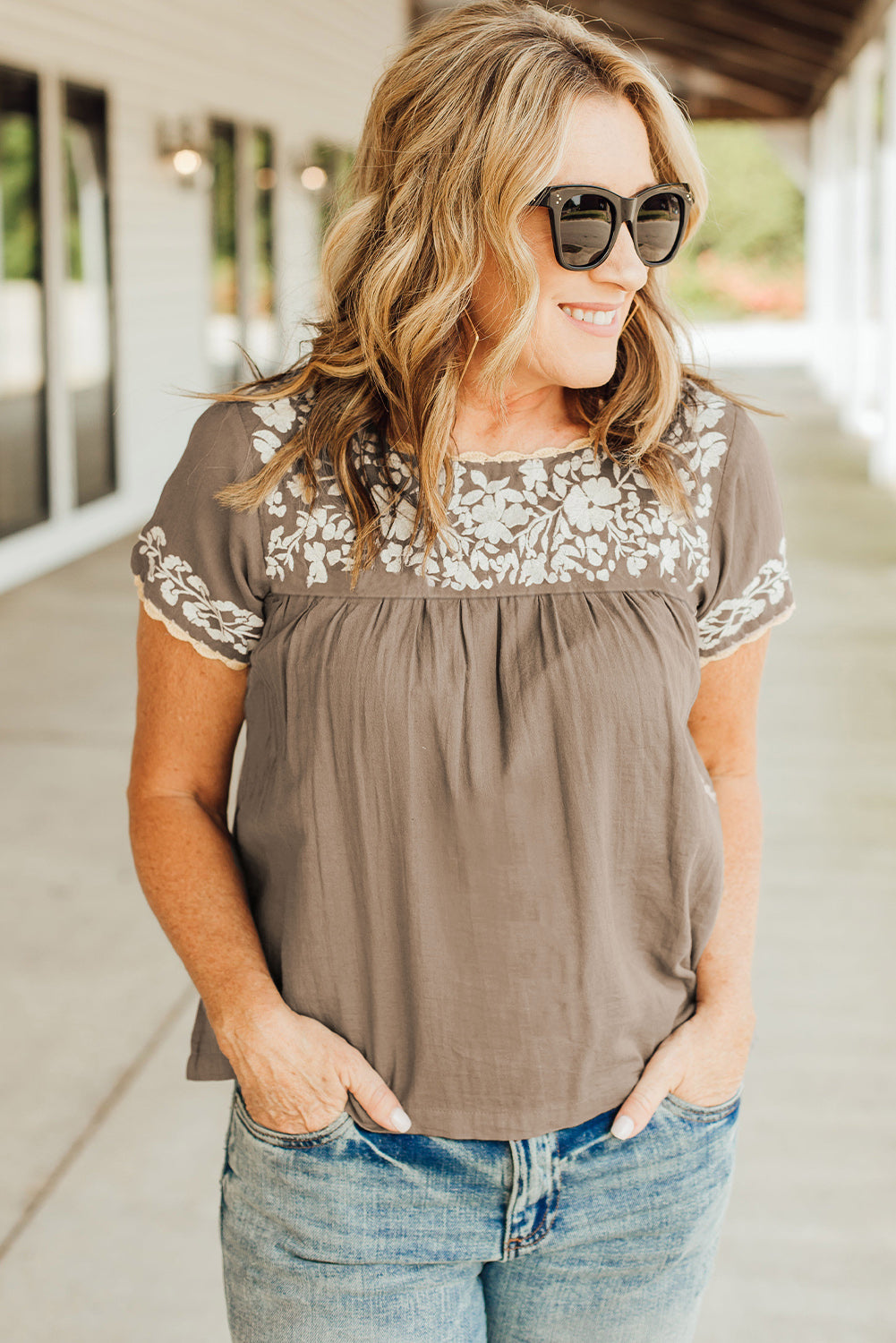 Short Sleeve Embroidered Blouse