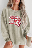 Pink Solid Ribbed Knit Round Neck Pullover Sweatshirt