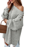 Buttoned Drop Shoulder Oversized Sweater