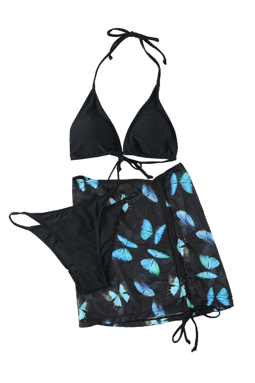 Halter Triangle Bikini with Drawstring Print Skirt