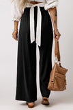 Blue Drawstring Elastic Waist Casual Wide Leg Pants