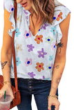 Flower Print Notch V-Neck Flutter Tank