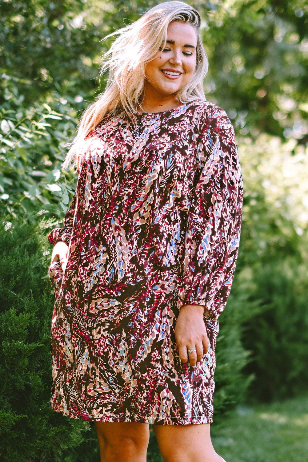 Plus Size Floral Print Mini Dress