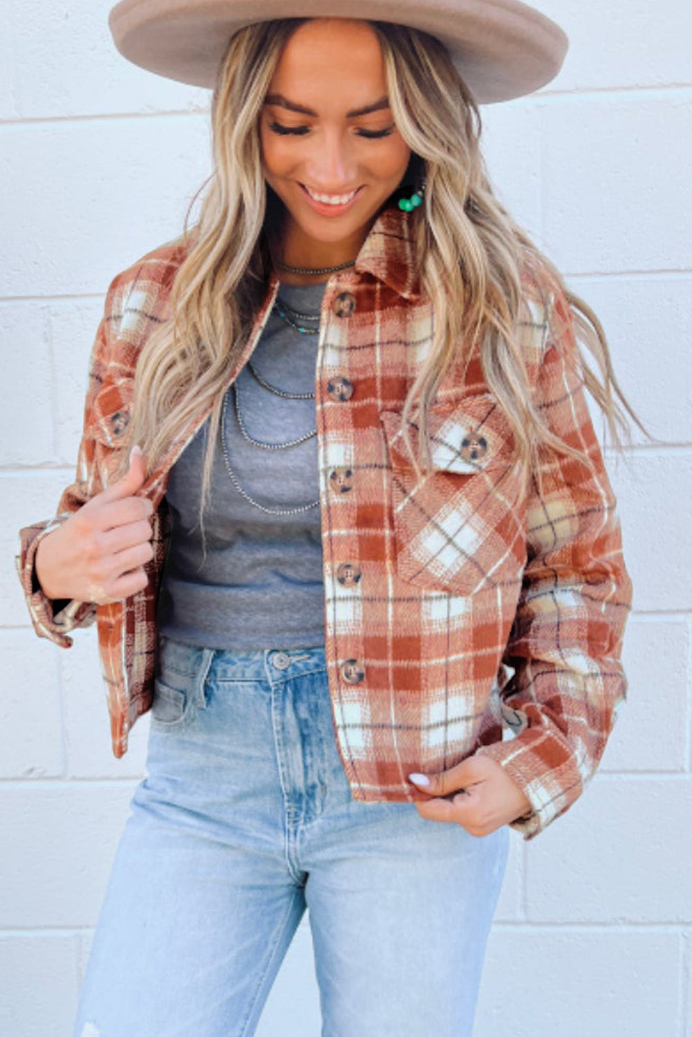 Plaid Button-Up Flap Pocket Jacket