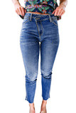 Jean skinny asymétrique bleu ciel avec braguette zippée et boutons asymétriques