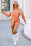 Ribbed Drawstring Waist Long Sleeve Romper