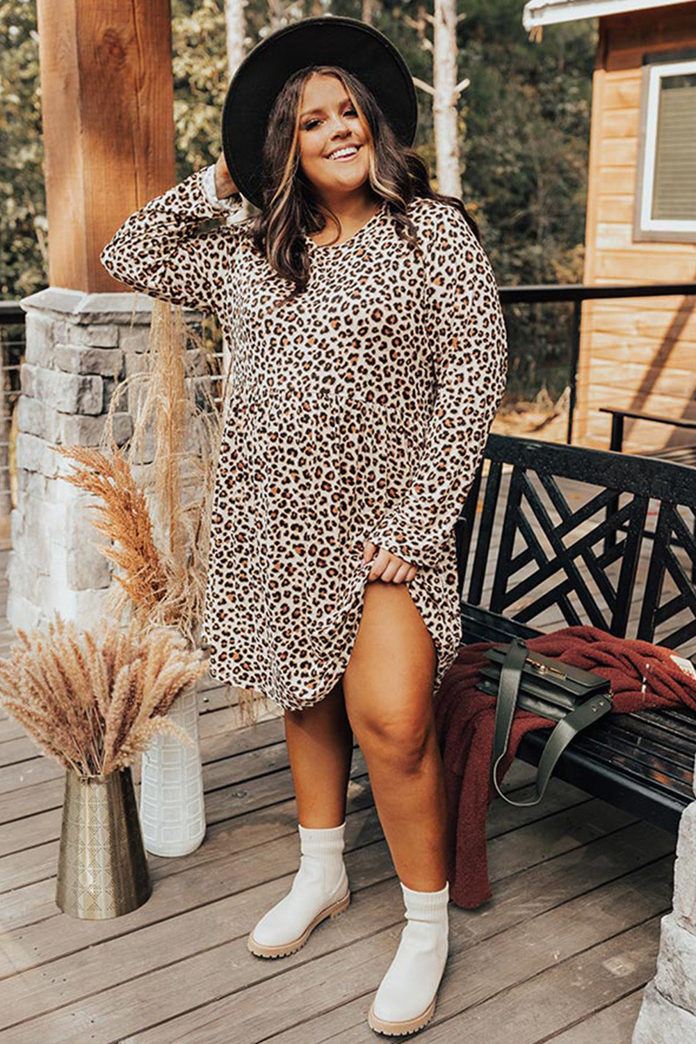 Plus Size Long Sleeve Midi Dress