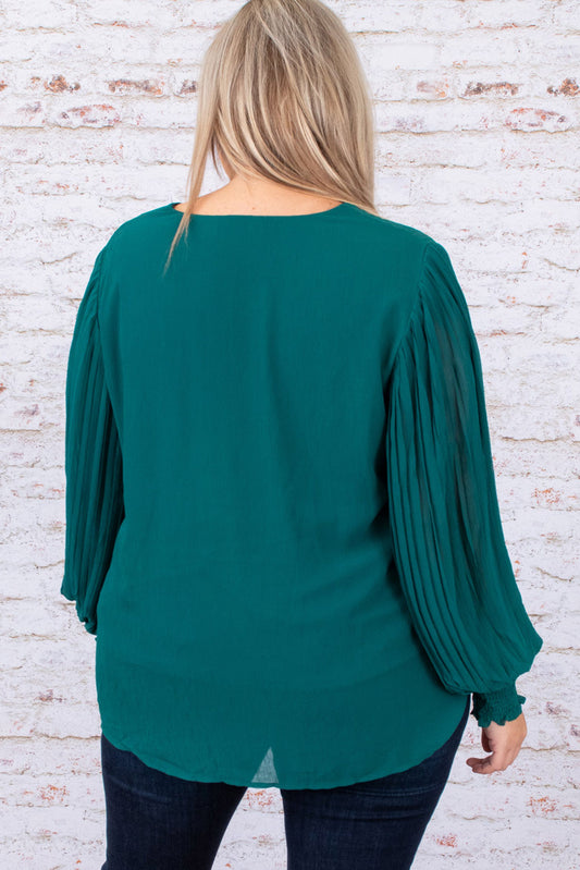 Pleated Bubble Sleeve Plus Size Blouse