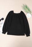 Square Neck Puff Sleeve Waffle Knit Top