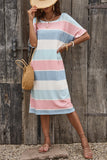 Striped Color Block Loose Fit 3/4 Sleeve Dress