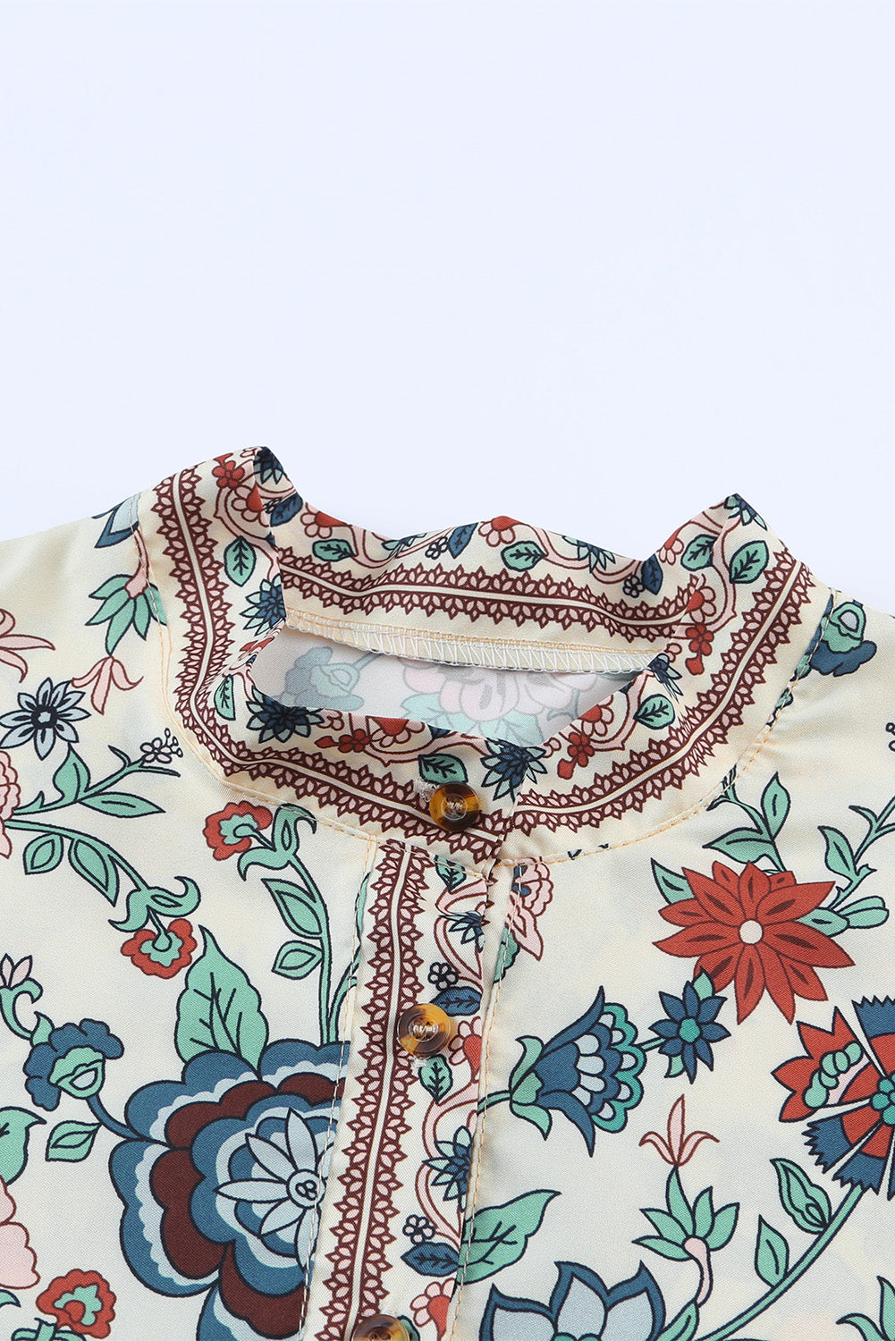 Peacock Floral Print Loose V Neck Shirt