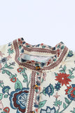 Peacock Floral Print Loose V Neck Shirt