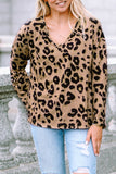 Leopard Split Joint V Neck Long Sleeve Top