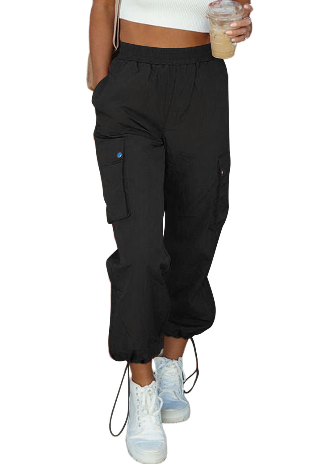 Elastic Waist Drawstring Cuffs Cargo Pants