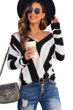 Striped Colorblock V Neck Knitted Sweater