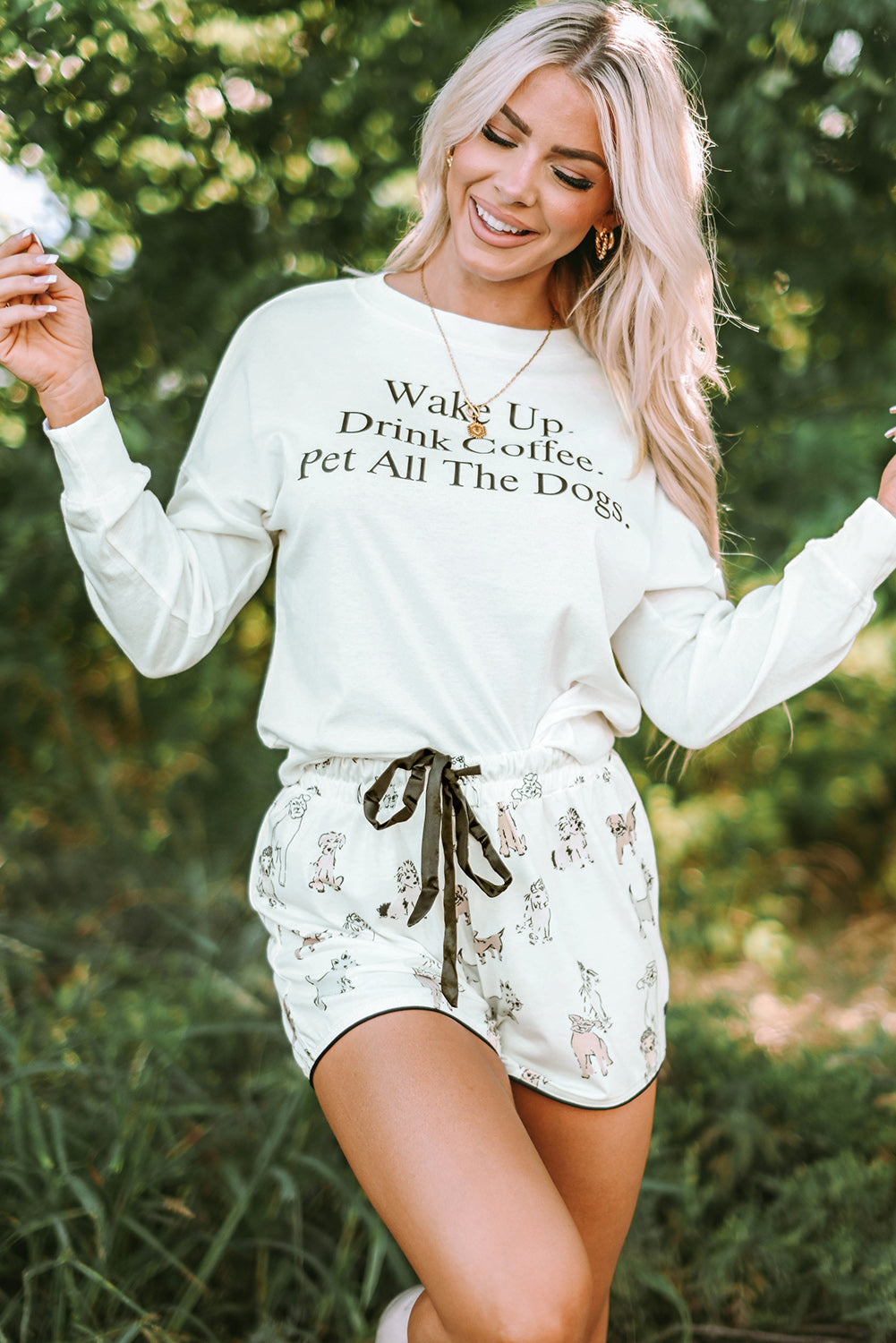 Long Sleeve Letters Pullover and Animal Shorts Lounge Set