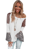 Leopard Sequin Patchwork Bell Sleeve V Neck Tunic Top