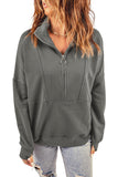 Dark Solid Color Zip Collar Sweatshirt with Pockets