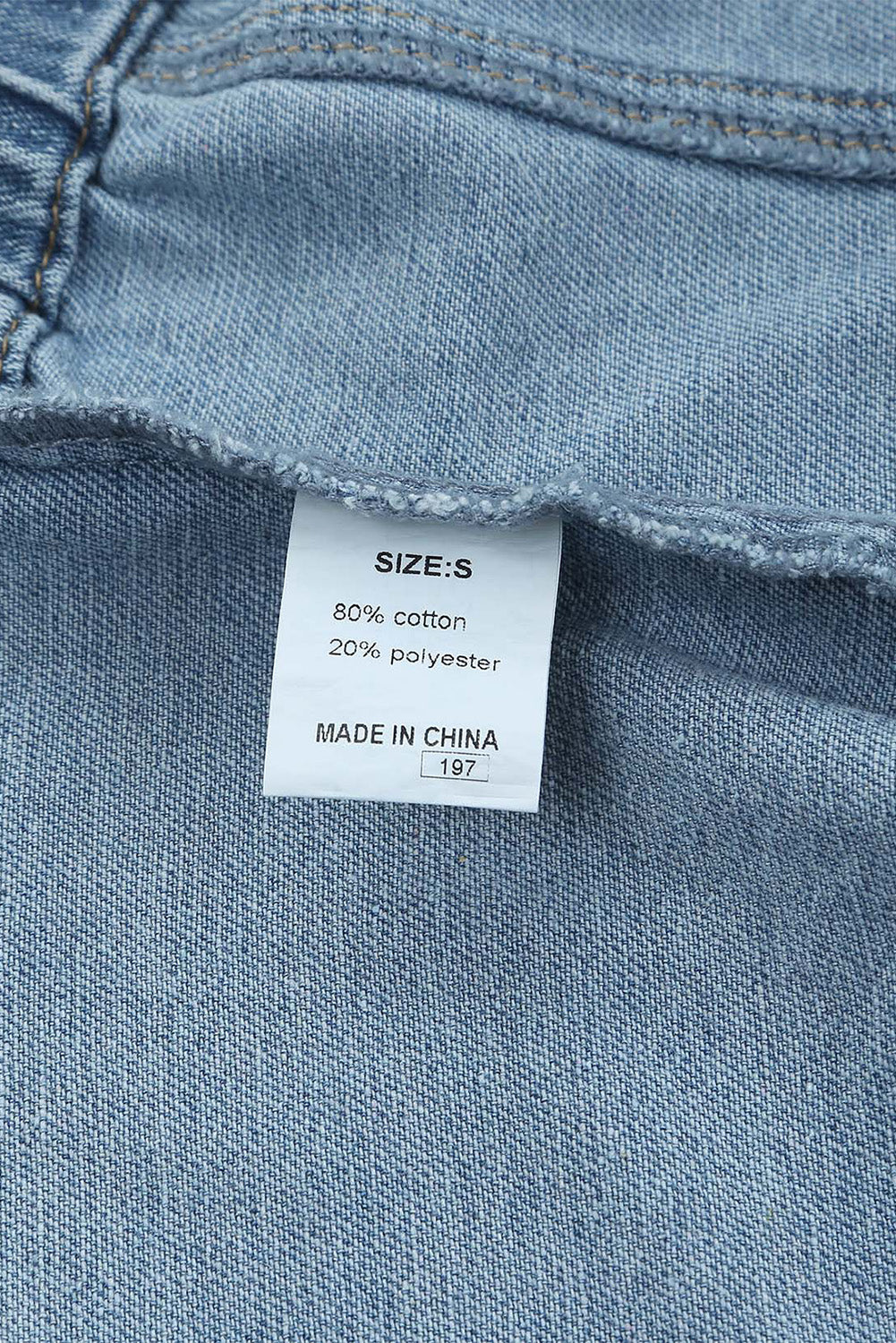 Veste en jean délavée à l'acide avec ourlet élastique bleu ciel