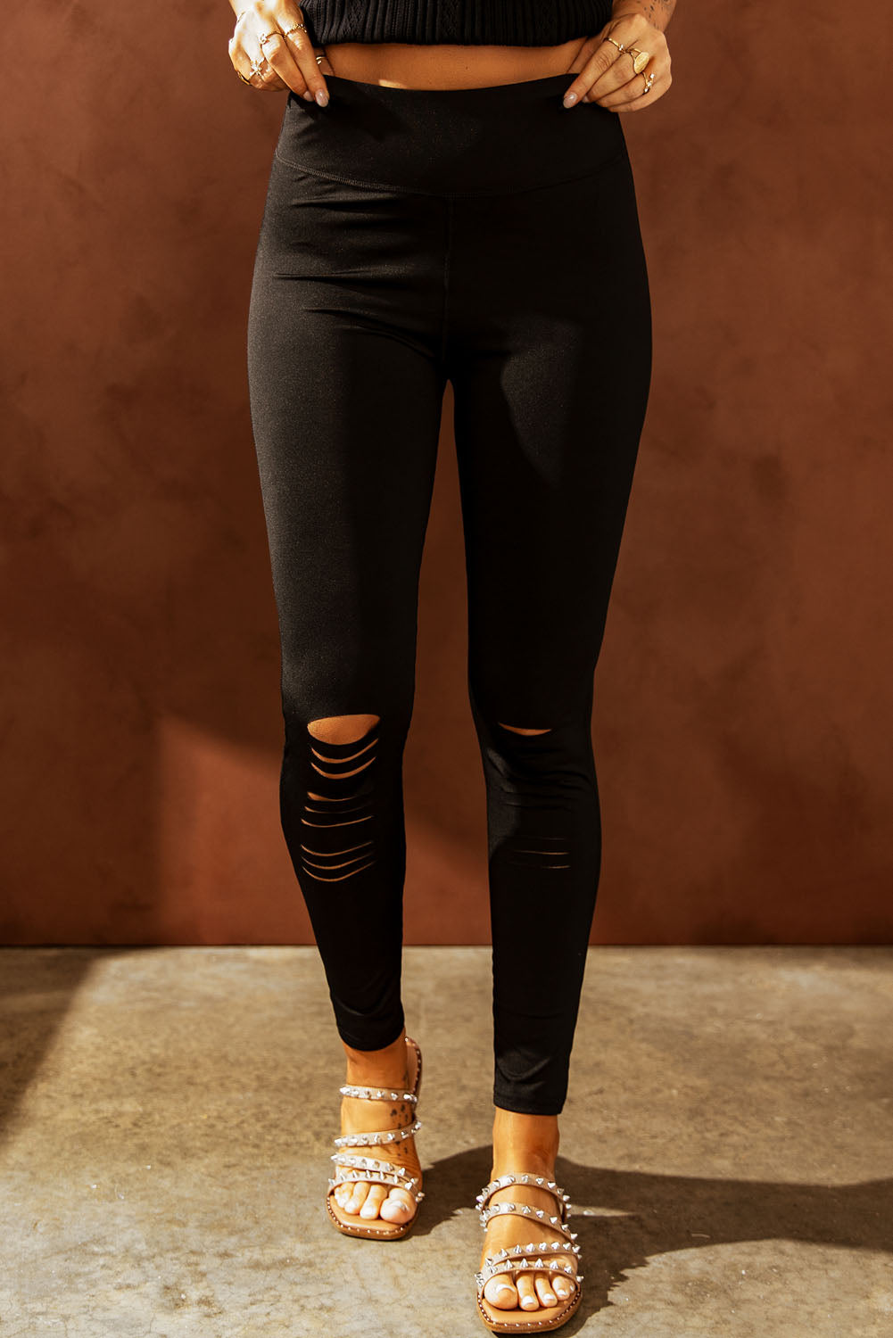 Black Cut-out Skinny High Waist Leggings