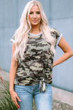 Camo Print Knotted Hem T-shirt