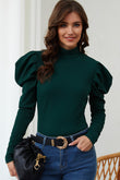 Puff Sleeve Keyhole Back Ribbed Knit Bodysuit