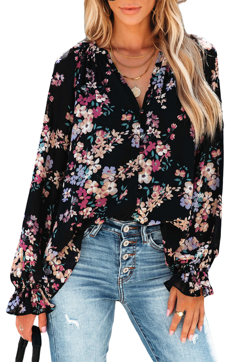 Wildflower Print Chiffon Blouse