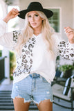 Leopard Patchwork V Neck Long Sleeve Top