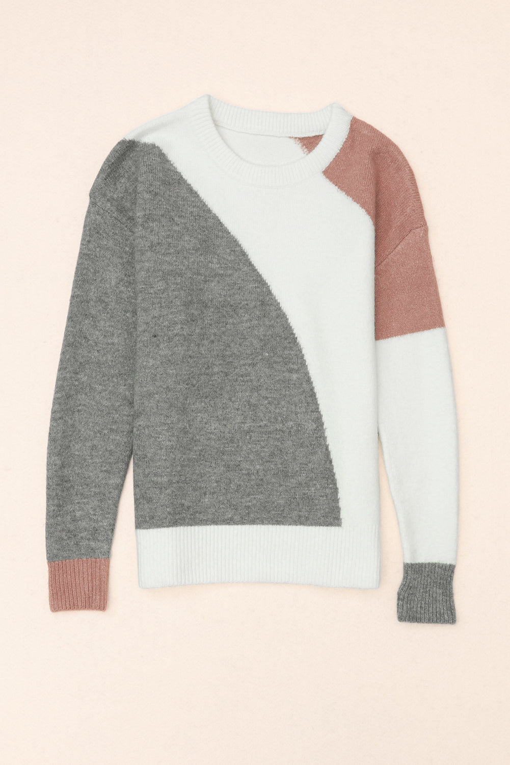 Colorblock Ribbed Trim Round Neck Sweater