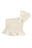 Ruffled One-shoulder Smocked Top