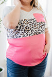 Color Block Splicing Striped Leopard Plus Size Tee