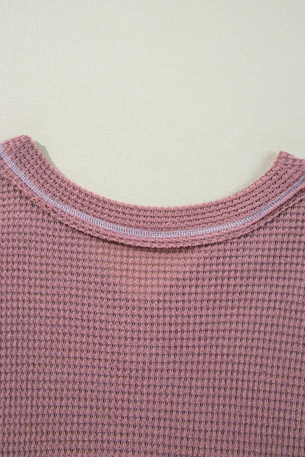 Waffle Knit V Neck Long Sleeve Babydoll Top