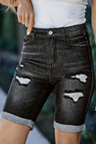 Roll-up Distressed Bermuda Denim Shorts