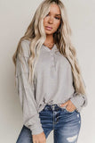 Gray Waffle Patchwork Dolman Sleeve Henley Top