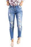 High Rise Button Front Frayed Ankle Skinny Jeans