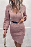 V Neck Bodycon Sweater Dress