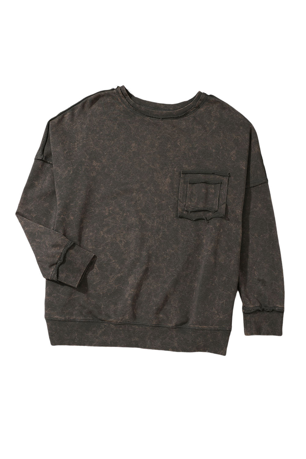 Acid Wash Drop Shoulder Long Sleeve Sweatshirt with Pockets