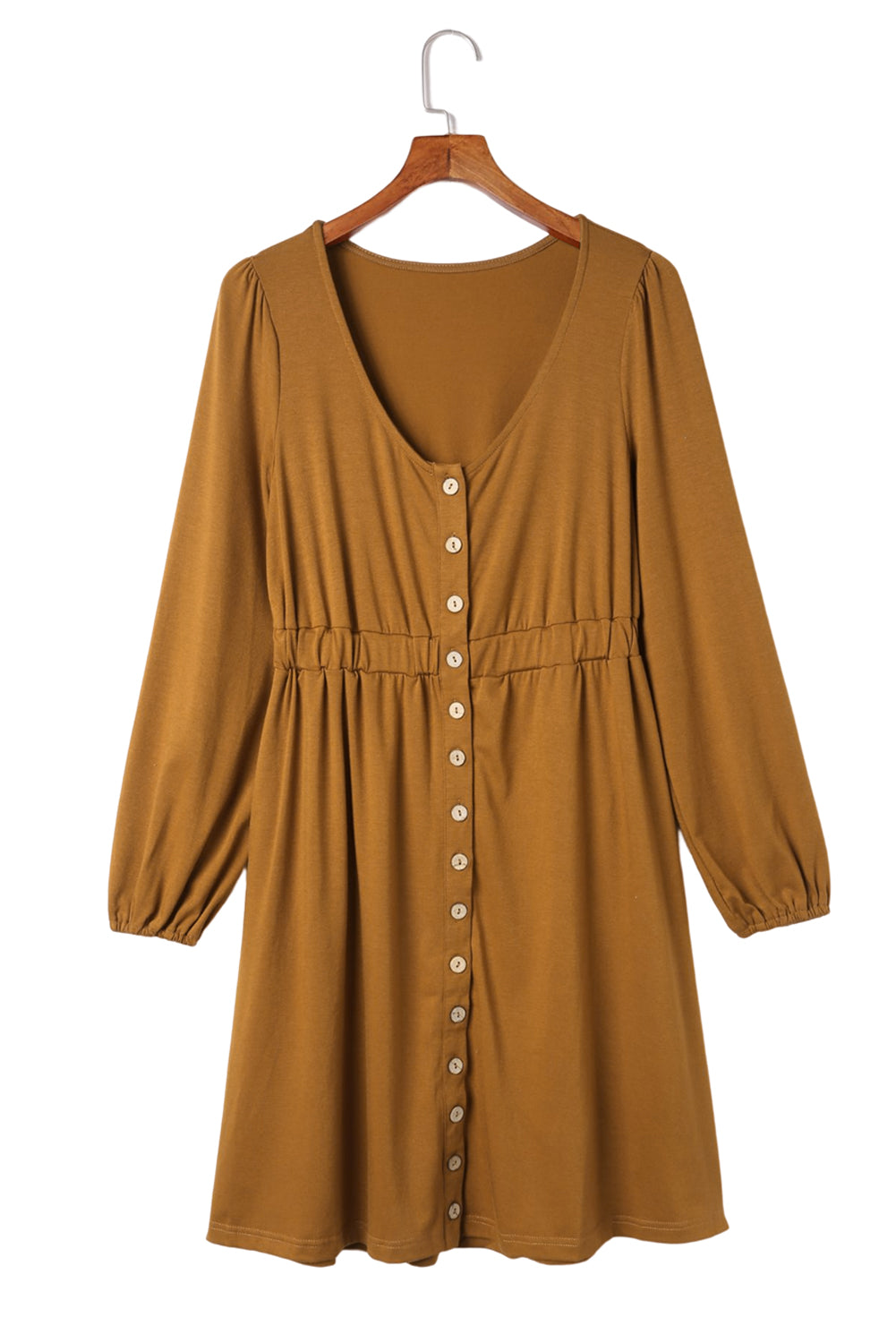 Button Up High Waist Long Sleeve Dress