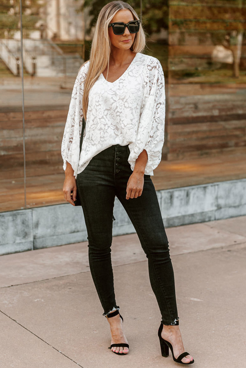 Floral Lace Crochet Loose Fit V Neck Top