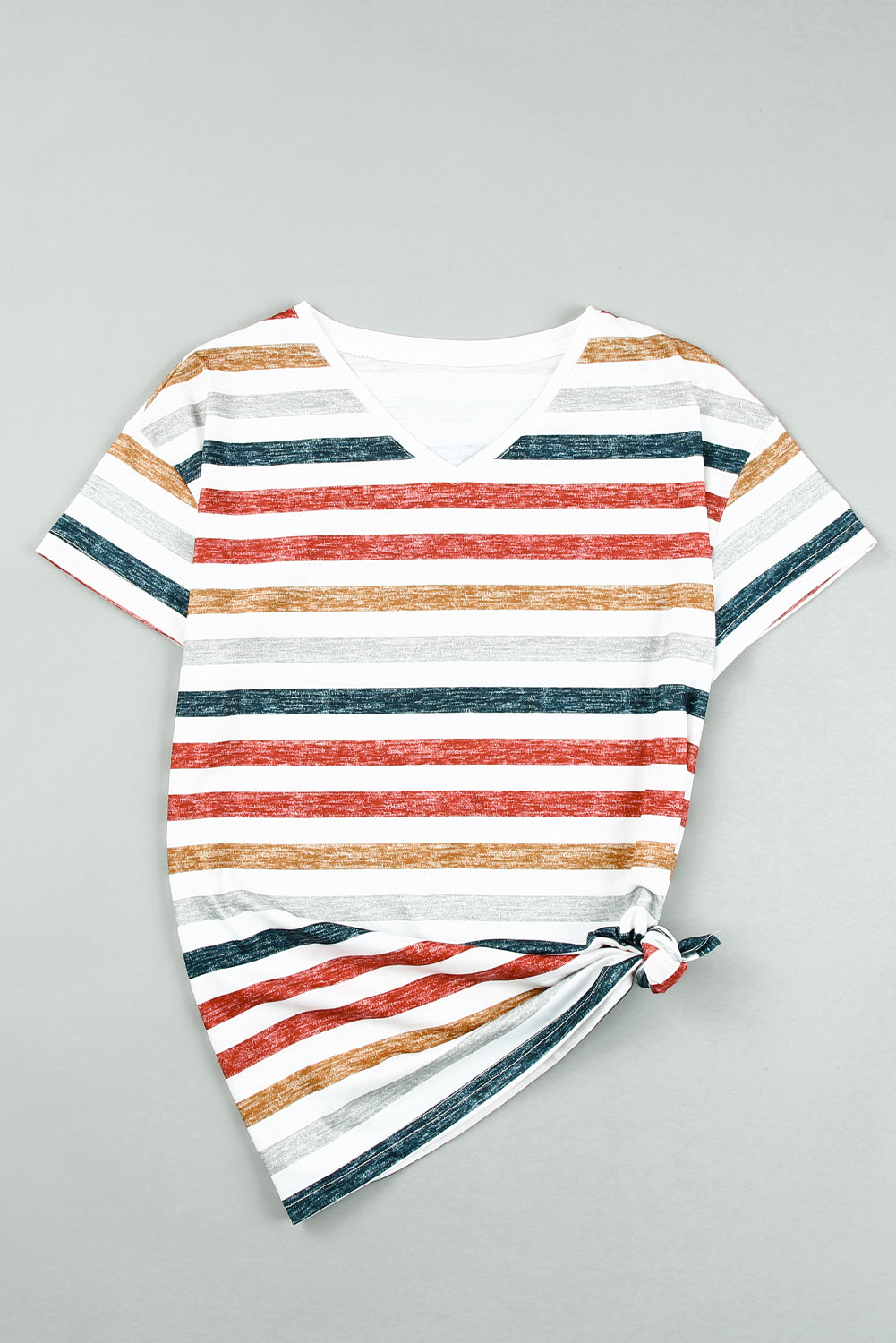 Multicolor Stripes V Neck T-shirt