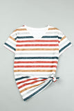 Multicolor Stripes V Neck T-shirt