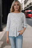 Retro Floral Printed 3/4 Puff Sleeve Blouse